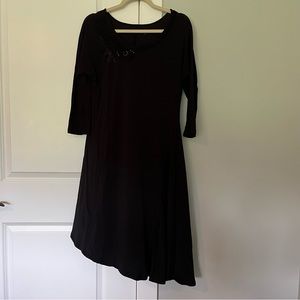 Garnet Hill Black Asymmetrical Cotton Blend Dress Long Sleeves Small